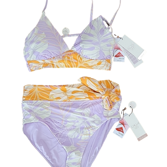 Calia Other - Calia High Rise Side Tie Bottom Palms Lavender Swimwear Bikini Set Size M/L NWT